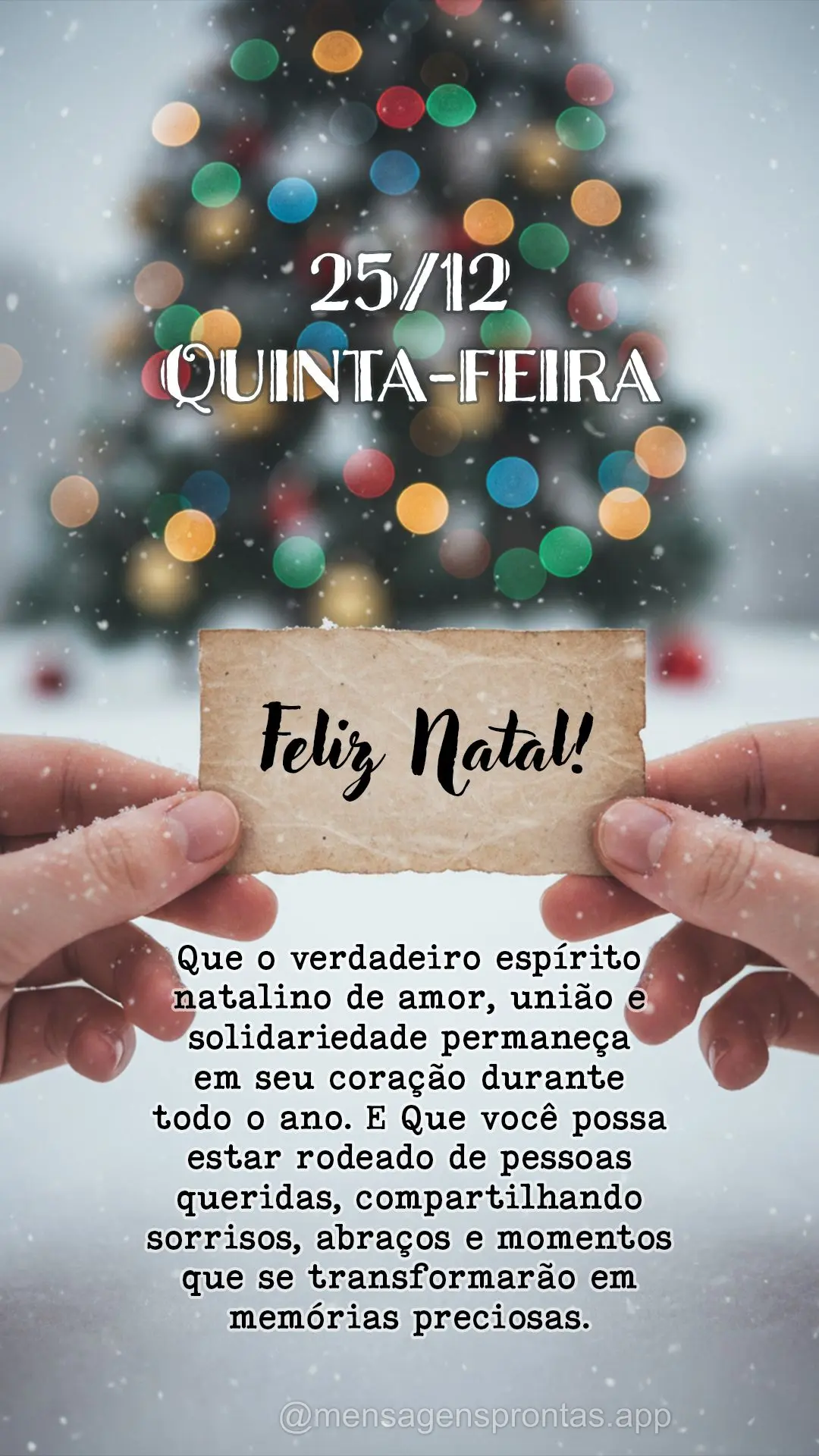 Que o verdadeiro espírito natalino de amor, união e solidariedade permaneça em seu coração durante todo o ano. Que você possa estar rodeado de pess...