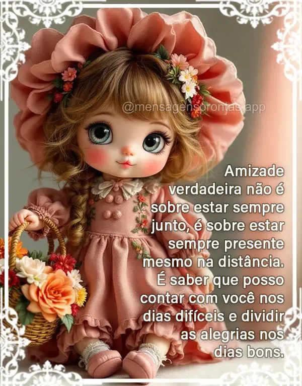 Amizade verdadeira não é sobre estar sempre junto, é sobre estar sempre presente mesmo na distância. É saber que posso contar com você nos dias dif...