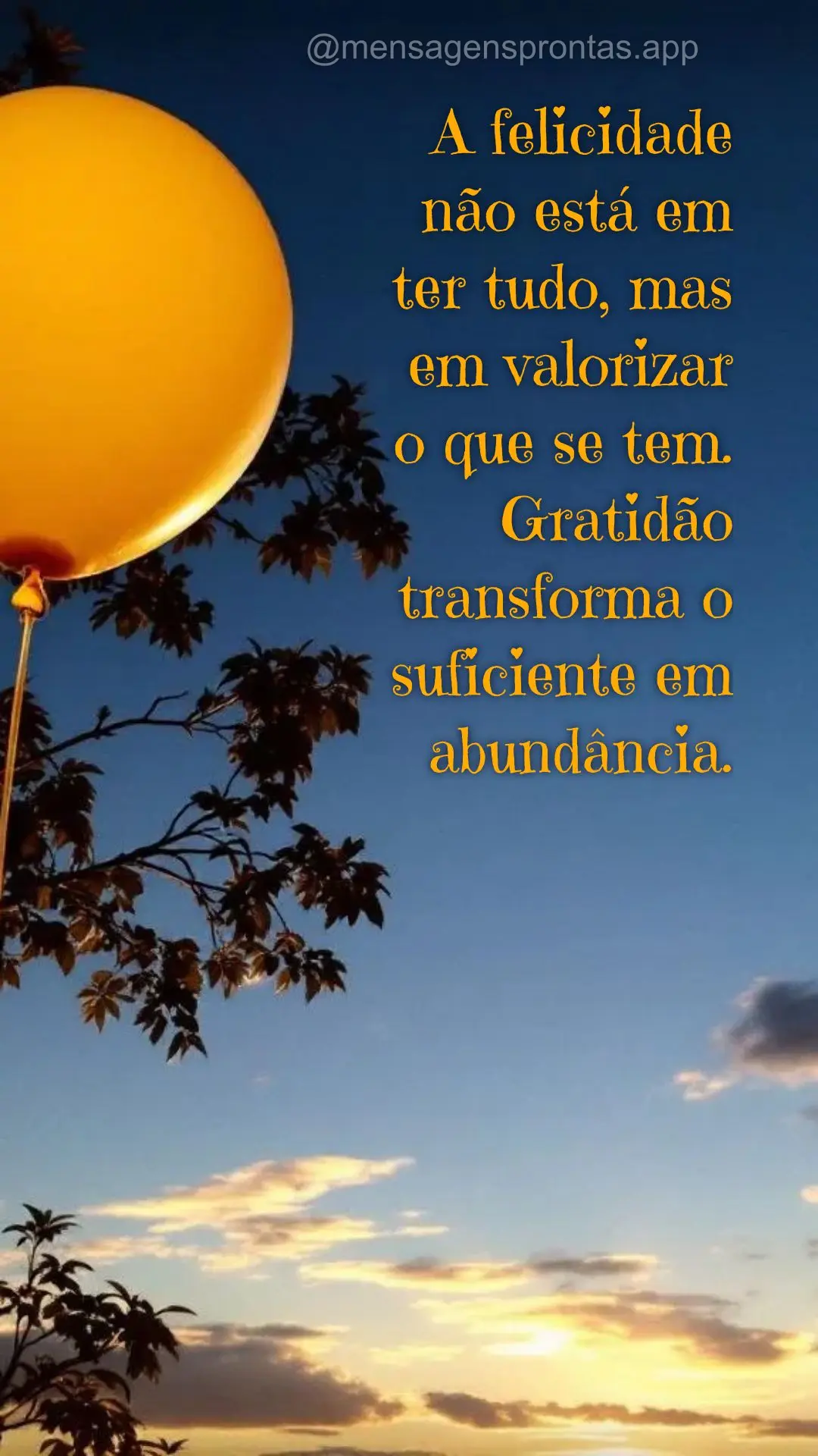 A felicidade não está em ter tudo, mas em valorizar 
o que se tem. Gratidão transforma o suficiente em abundância.