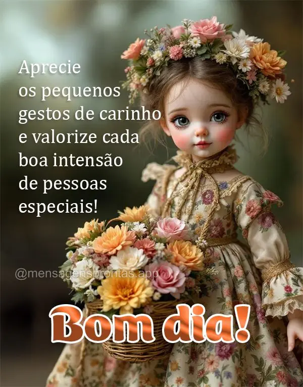 Aprecie os pequenos gestos de carinho 
e valorize cada boa intensão de pessoas 
especiais! Bom dia!