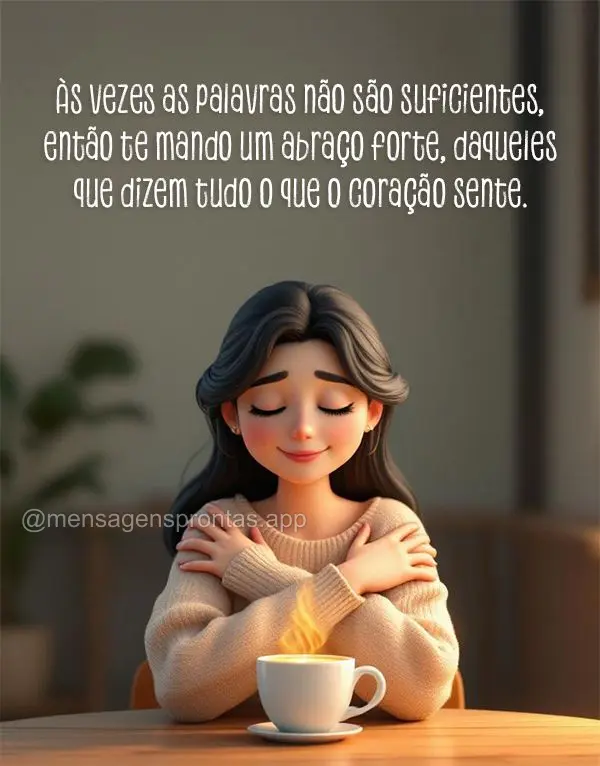 Às vezes as palavras não são suficientes, então te mando um abraço forte, daqueles que dizem tudo o que o coração sente.