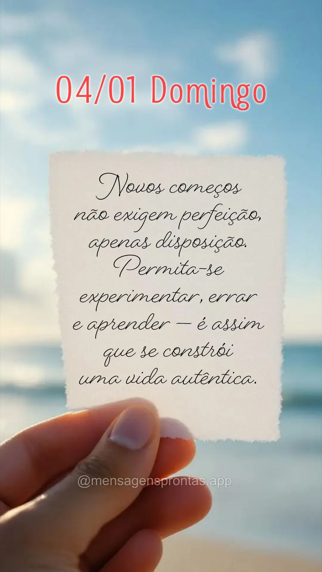 Novos começos não exigem perfeição, apenas disposição. Permita-se experimentar, errar e aprender — é assim que se constrói uma vida autêntica....