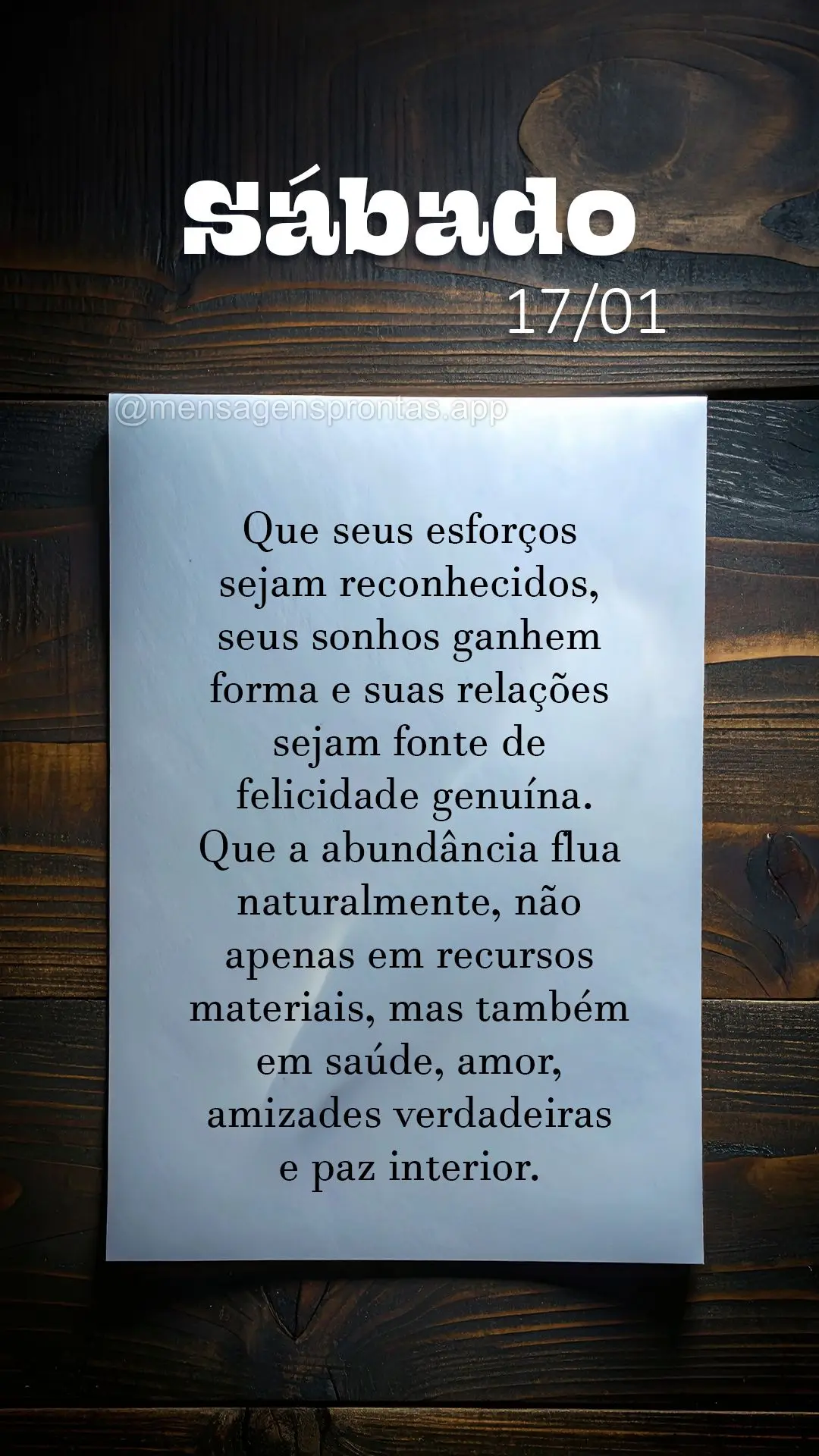 Que seus esforços sejam reconhecidos, seus sonhos ganhem forma e suas relações sejam fonte de felicidade genuína. Que a abundância flua naturalmente...