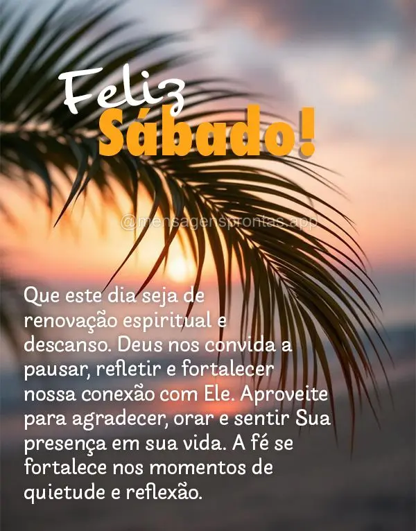 Que este dia seja de renovação espiritual e descanso. Deus nos convida a pausar, refletir e fortalecer nossa conexão com Ele. Aproveite para agradecer...