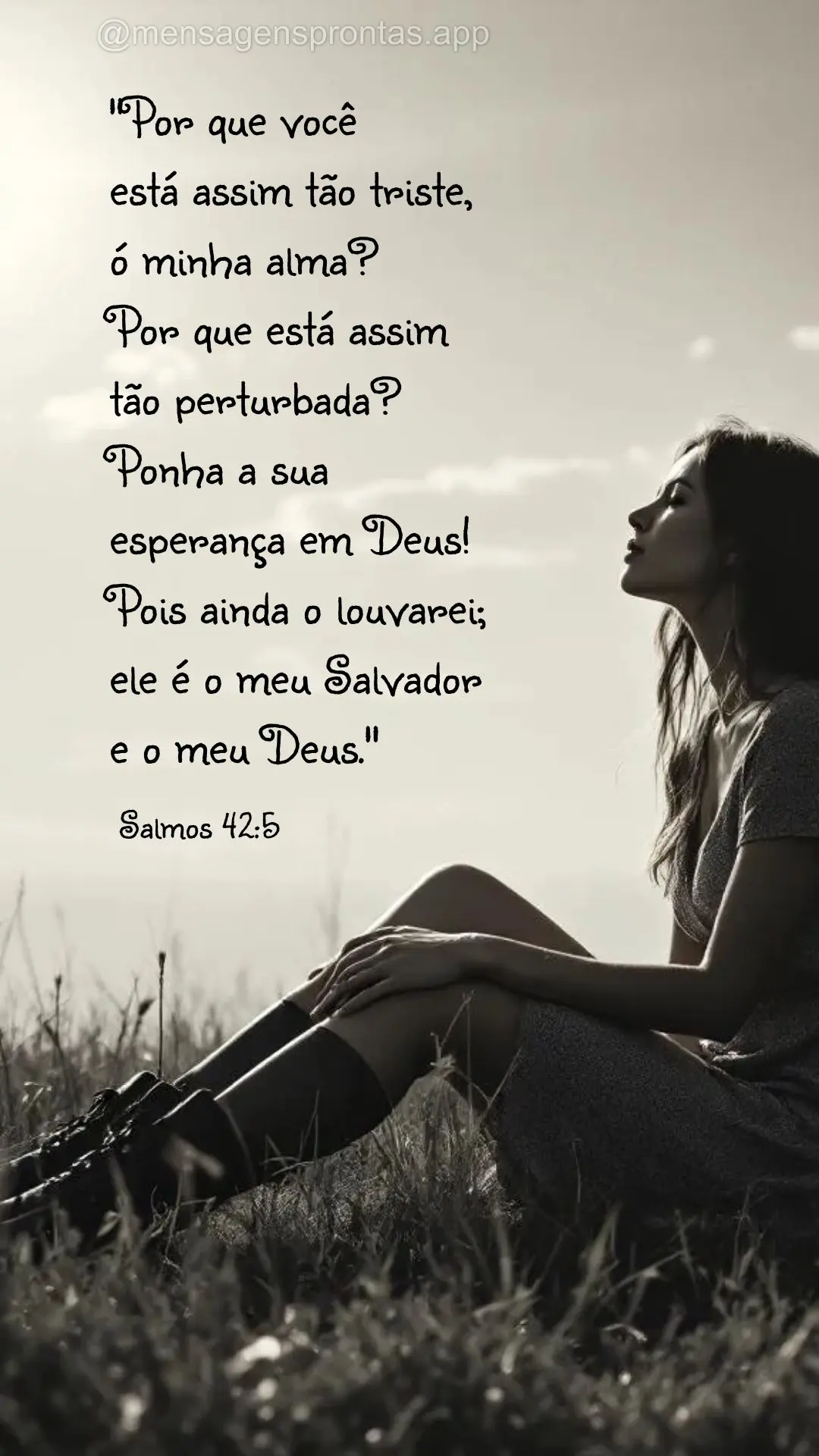 "Por que você 
está assim tão triste, 
ó minha alma? 
Por que está assim tão perturbada? Ponha a sua esperança em Deus! Pois ainda o louvarei; ...