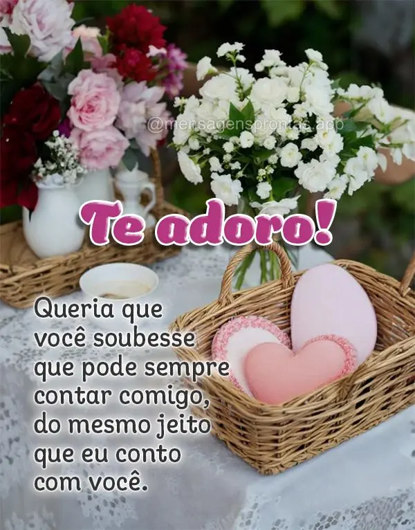 Queria que você soubesse que pode sempre contar comigo, do mesmo jeito que eu conto com você. Te adoro!