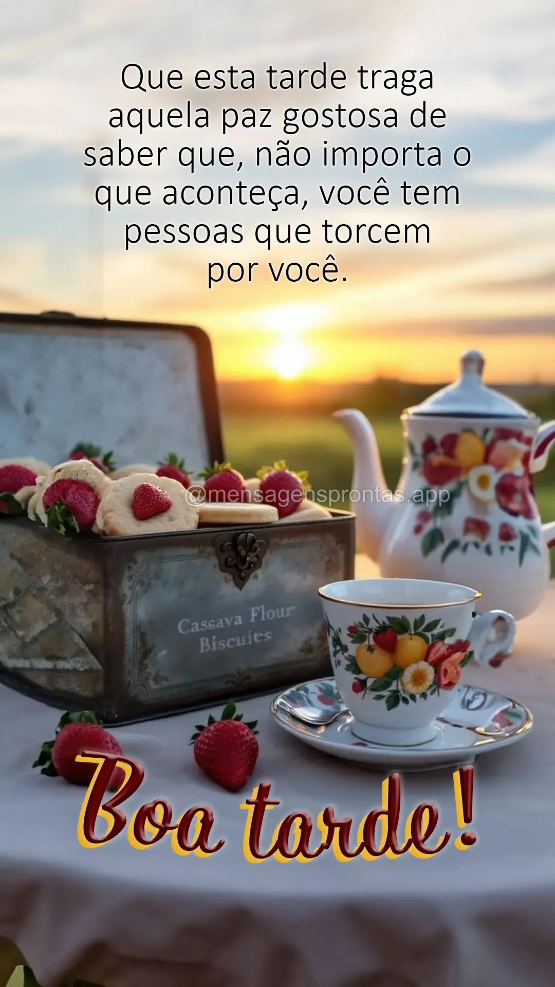 Que esta tarde traga aquela paz gostosa de saber que, não importa o que aconteça, você tem pessoas que torcem por você. Boa tarde!