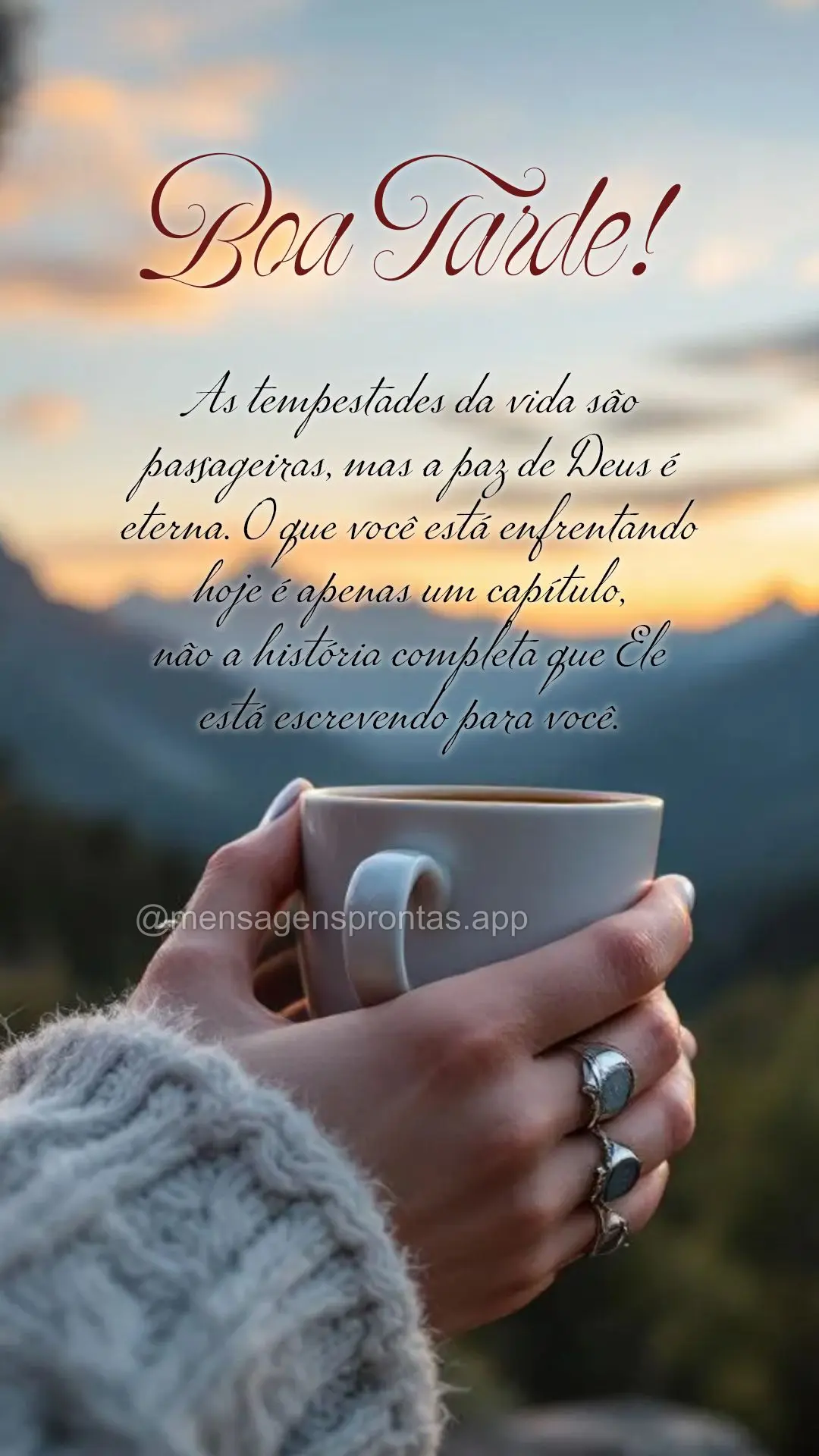 As tempestades da vida são passageiras, mas a paz de Deus é eterna. O que você está enfrentando hoje é apenas um capítulo, não a história complet...