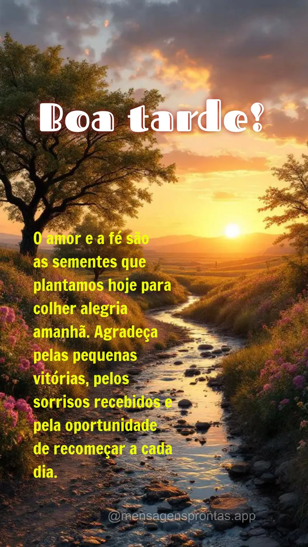 O amor e a fé são 
as sementes que plantamos hoje para colher alegria amanhã. Agradeça pelas pequenas vitórias, pelos sorrisos recebidos e pela opo...