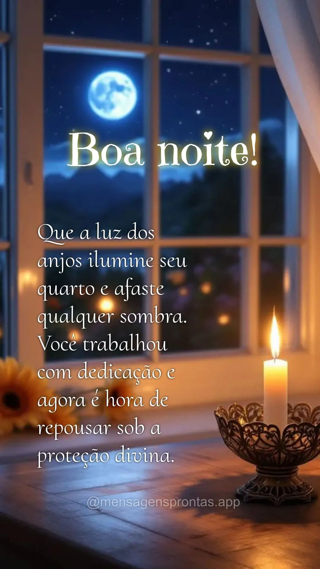 Que a luz dos anjos ilumine seu quarto e afaste qualquer sombra. Você trabalhou com dedicação e agora é hora de repousar sob a proteção divina. Boa...