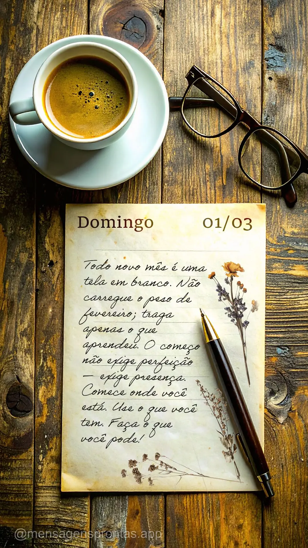 Todo novo mês é uma tela em branco. Não carregue o peso de fevereiro; traga apenas o que aprendeu. O começo não exige perfeição — exige presenç...