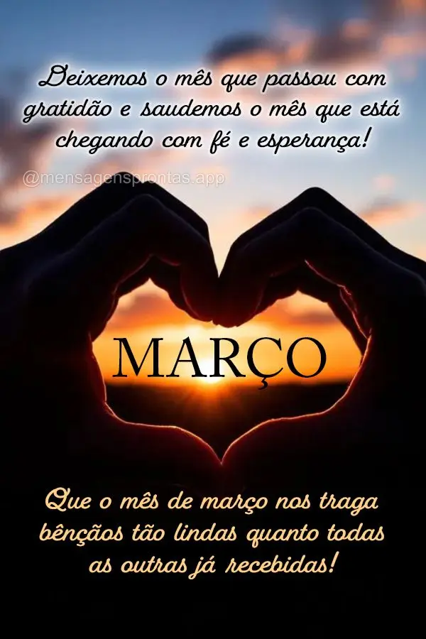 Deixemos o mês que passou com gratidão e saudemos o mês que está chegando com fé e esperança! Que o mês de março nos traga bênçãos tão lindas...