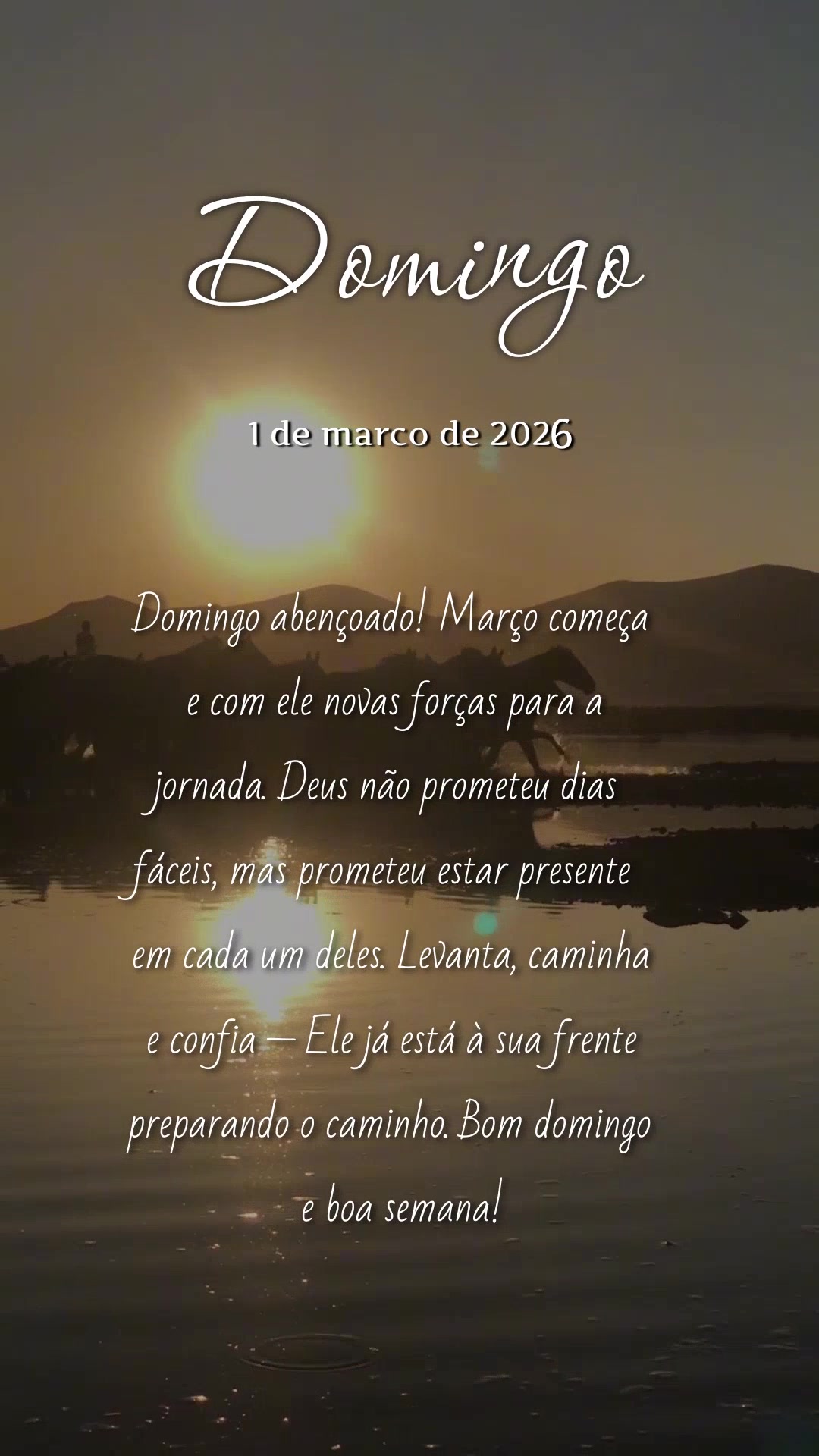 Domingo abençoado! Março começa e com ele novas forças para a jornada. Deus não prometeu dias fáceis, mas prometeu estar presente em cada um deles....